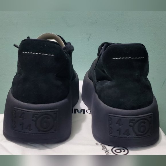 NIB MM6 MAISON MARGIELA Black Pewter Shell-Trimmed Suede Platform Sneakers sz 39 - Picture 8 of 10